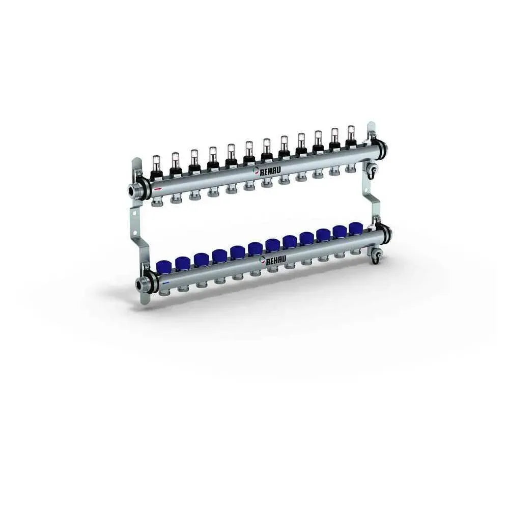 REHAU Verteiler HKV-D Easyflow Edelstahl 12 Kreise, mit Durchflussanzeige min/max, 13832201200