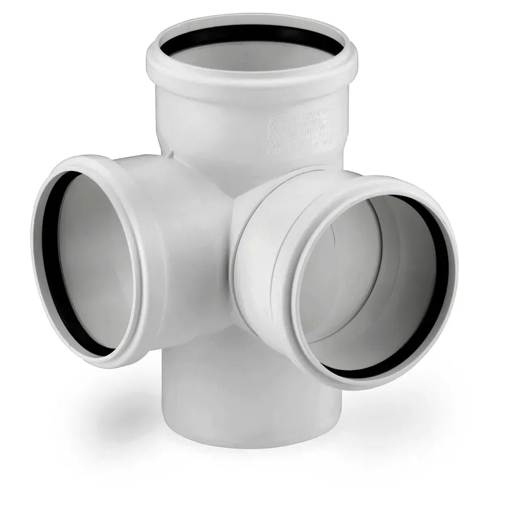 REHAU RAUPIANO PLUS Eckdoppelabzweig DN 90/90/90, 87 Grad, max flow, 11237241003