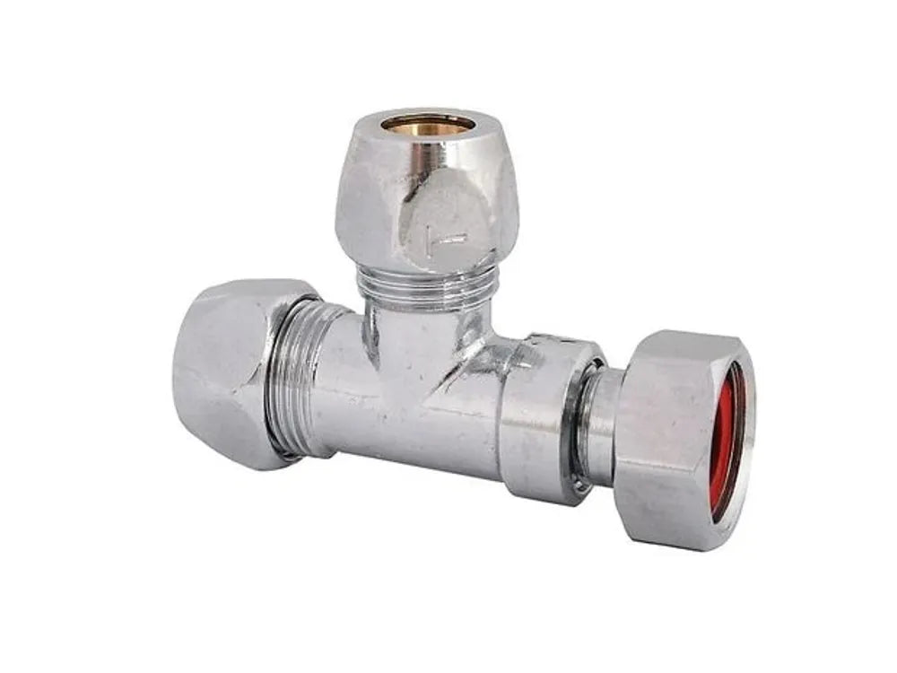 JS T-Stück mit zwei Quetschverschraubungen und Überwurfmutter, DN10, 3/8'' x 10mm, verchromt, 0018891050001