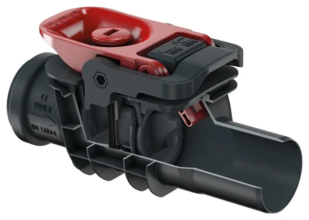 ACO Rückstaudoppelverschluss Triplex DN/OD50mm Typ2 mit zwei Klappen u Notverschluss für freiliegende Rohrleitung, 2105.20.00