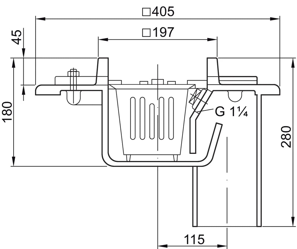 ACO Bodenablauf Guss DN100 90 Grad/2,0l/s/ Pressfl./mit WS/Anstrich, 5096.18.11