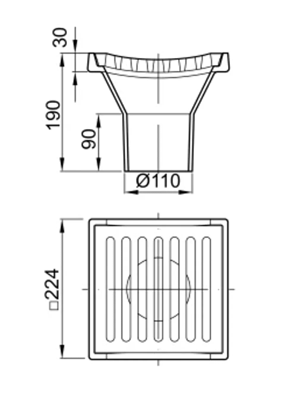 ACO Bodenablauf Guss DN100/90 Grad/L15/Rost eckig/Anstrich, 5193.00.00