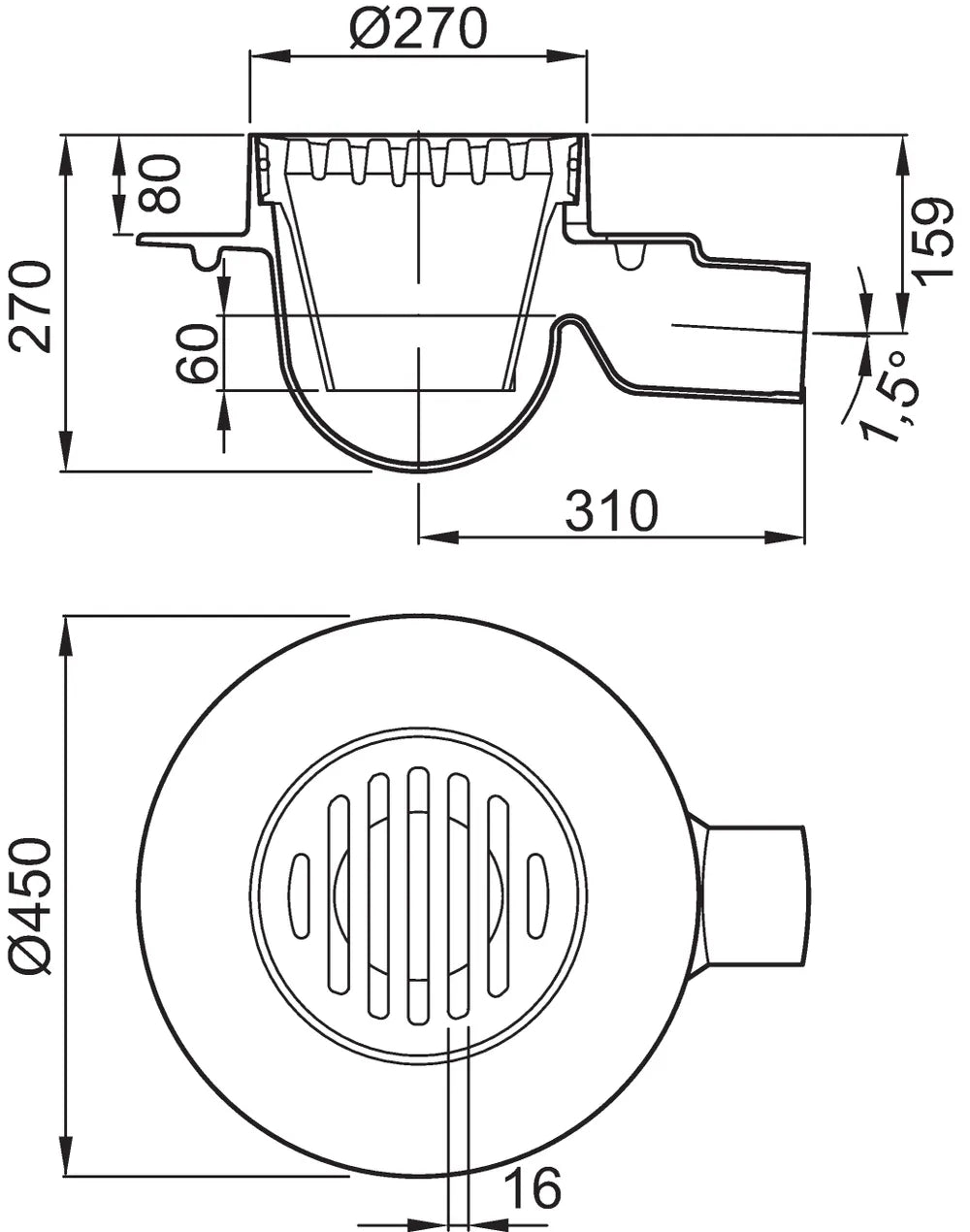 ACO Bodenablauf Guss DN100/1,5 Grad/M125/Abdichtring/Anstrich, 6190.05.00