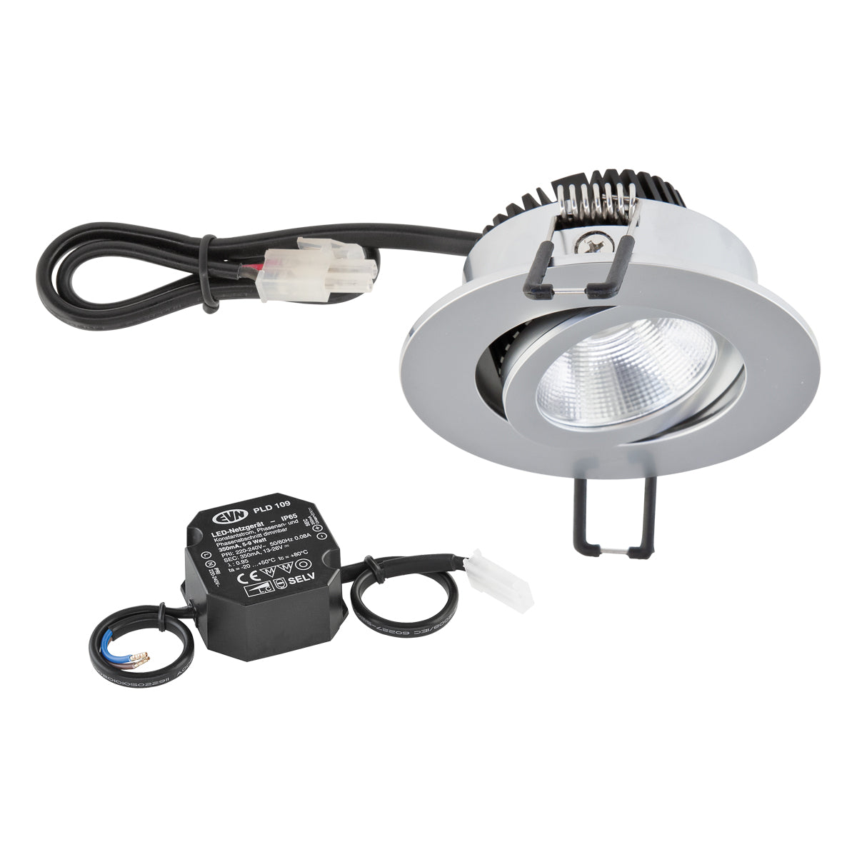 EVN LED-Einbaustrahler 6W Konv 1LED chr PC20N61502 3000K ws 620lm chr glz Alu