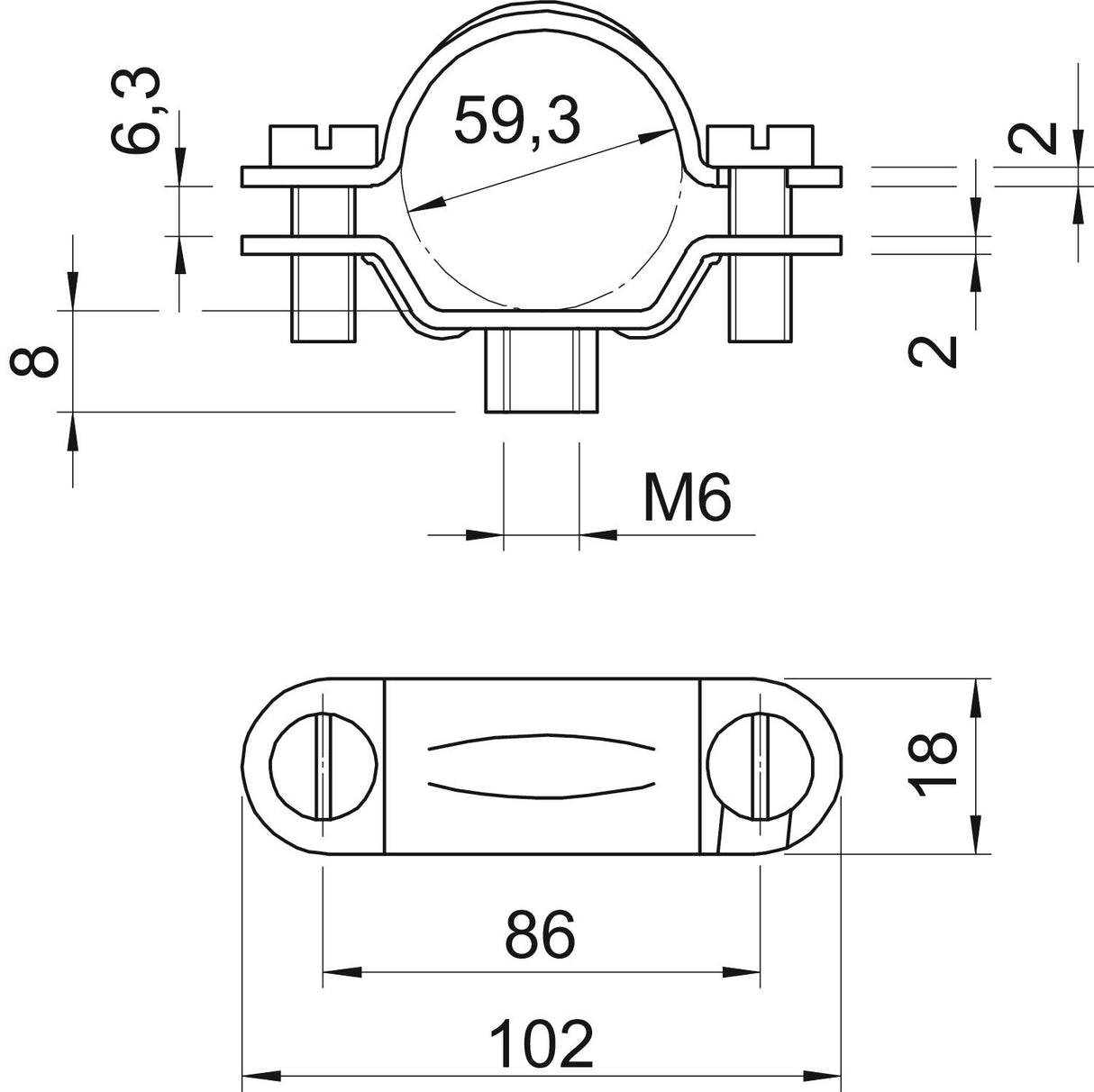 BETTERMANN Abstandsschelle 1f 60mm ST 2900 M6 54-60 G geschl hfr