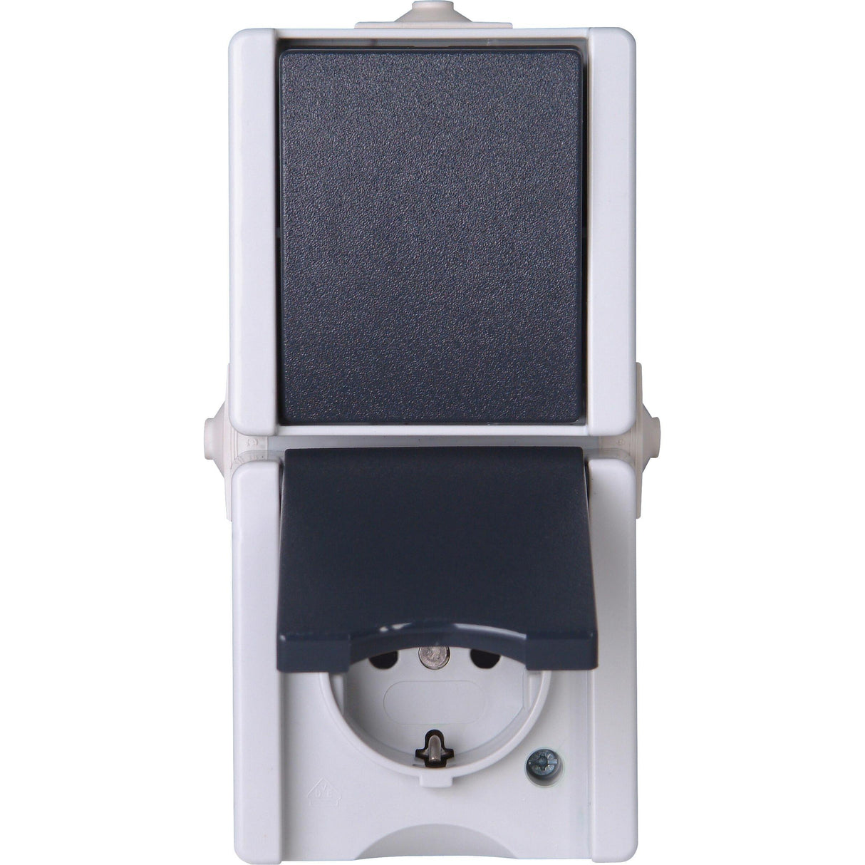 Kopp proAQA Aus-/Wechselschalter-Steckdosenkombination, grau – Aufputz-Feuchtraum, IP44