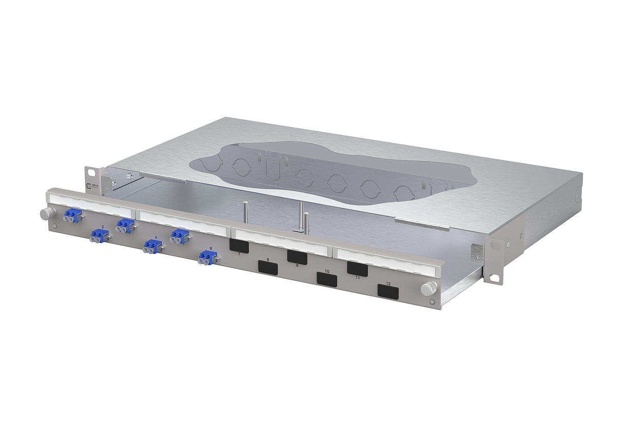 METZ CONNECT LWL-Patchpanel 6f LC-D OS2 1504607406-F 482,6mm(19), 1HE max:12f