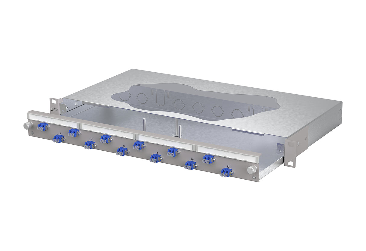 METZ CONNECT LWL-Patchpanel 12f LC-D OS2 1504607412-F 482,6mm(19), 1HE max:12f
