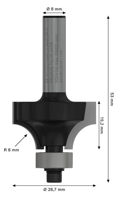 BOSCH-EW Abrundfräser 28,7mm Holz 2608628341 Geeignet für Massivholz