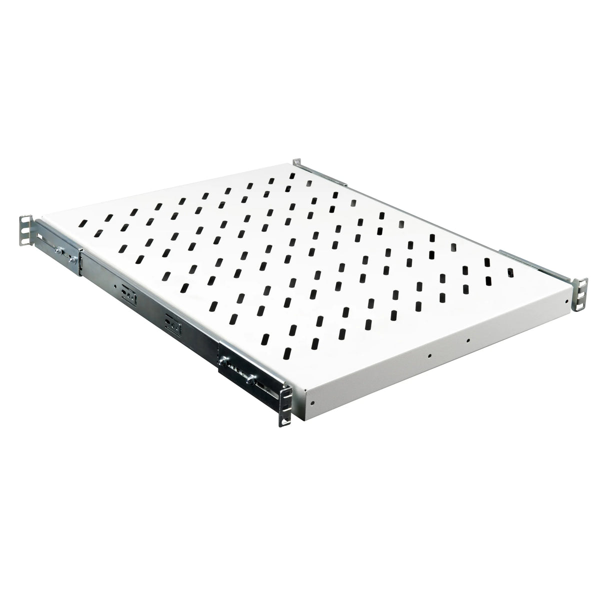 19" Fachboden ausziehbar, 1HE, 30kg Last, T=570mm, Lichtgrau