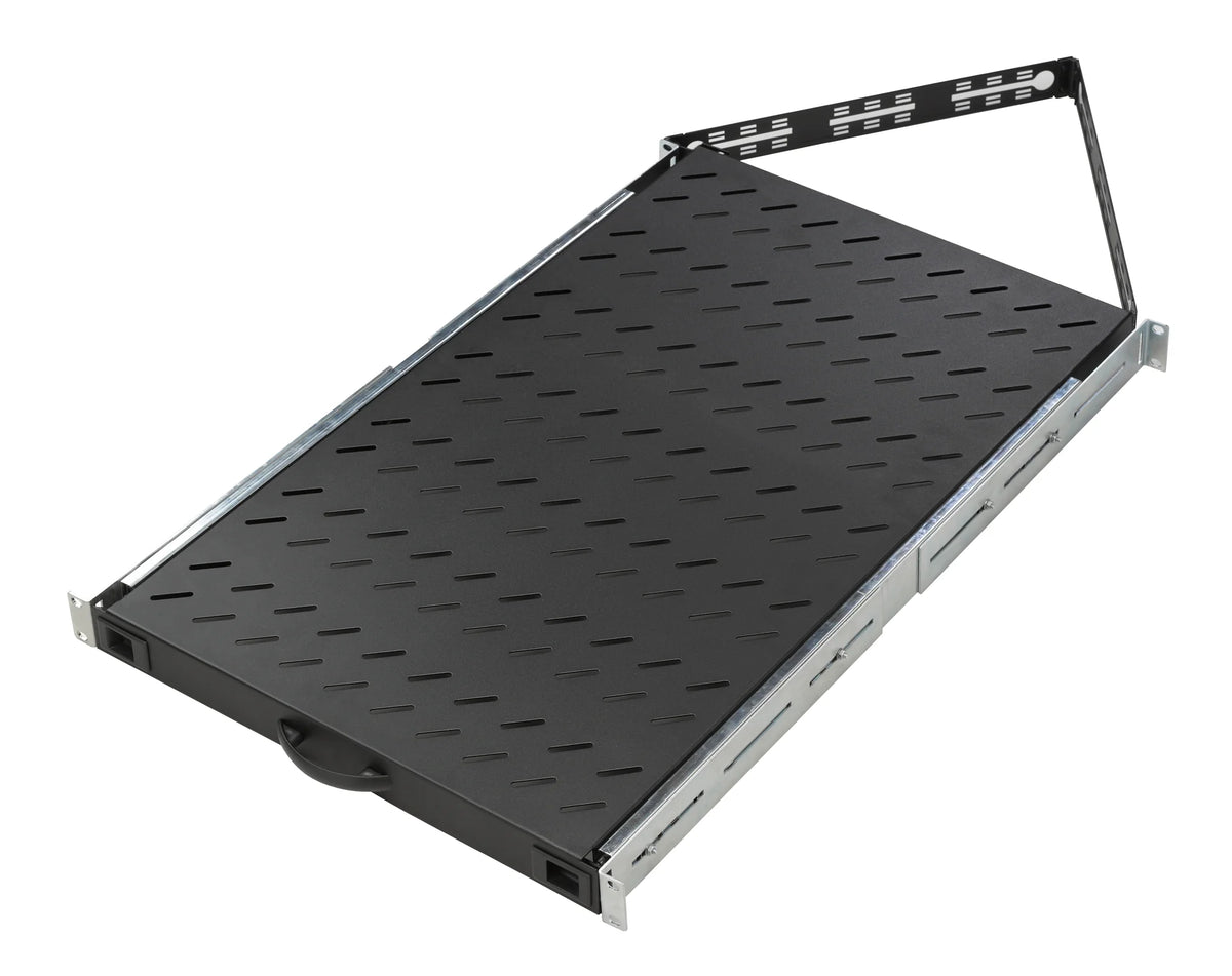 19" Fachboden ausziehbar, 1HE, 50kg Last, T=720mm, schwarz
