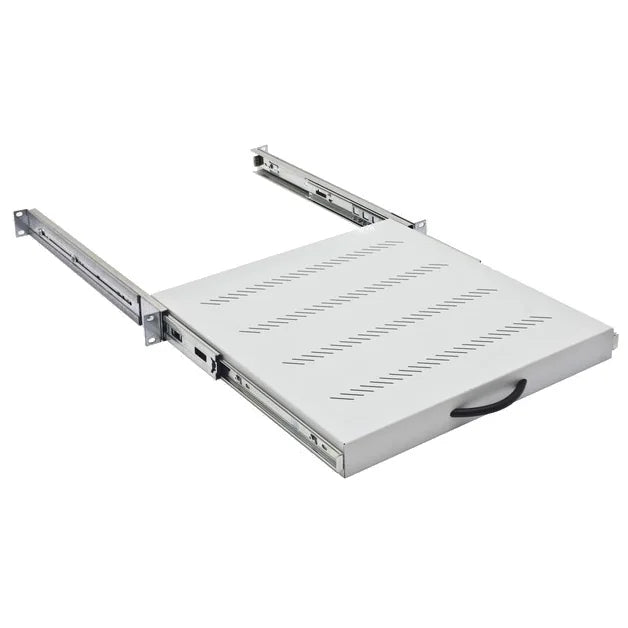 19" Fachboden mit Vollauszug, 30kg Last, T=350mm,1HE,RAL7035