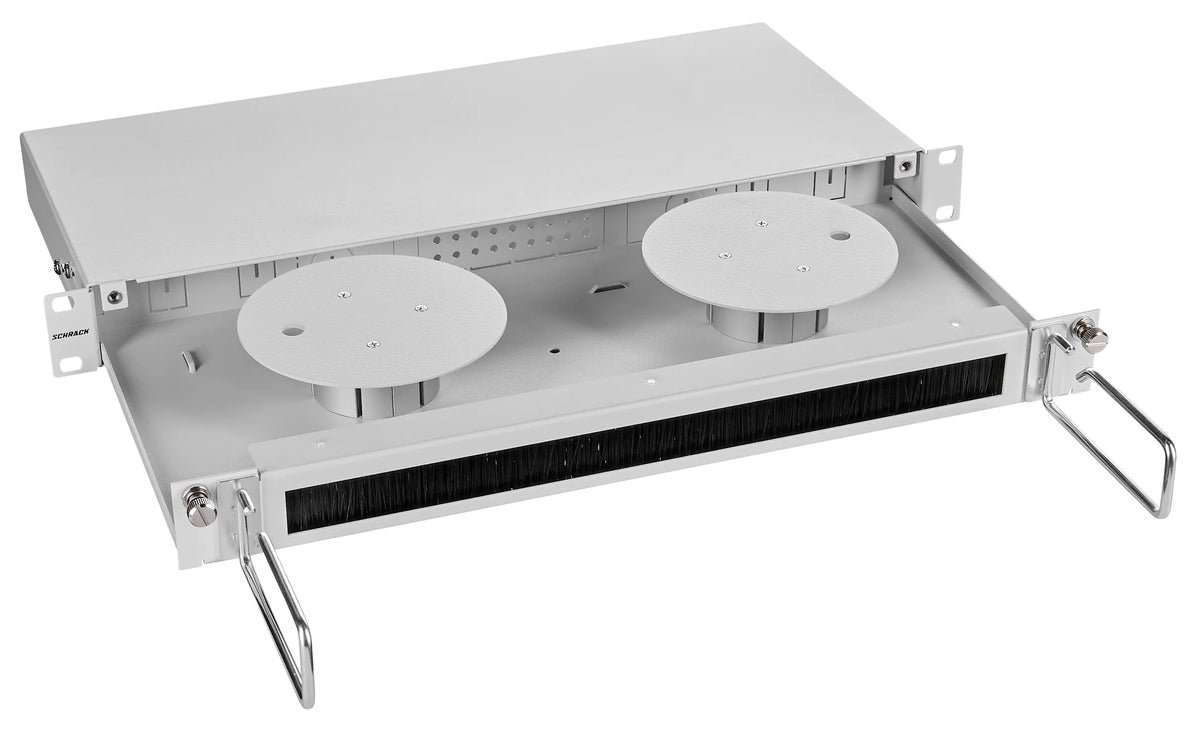 19" LWL Überlängenschubladenbox, T=210mm, 1HE, RAL7035