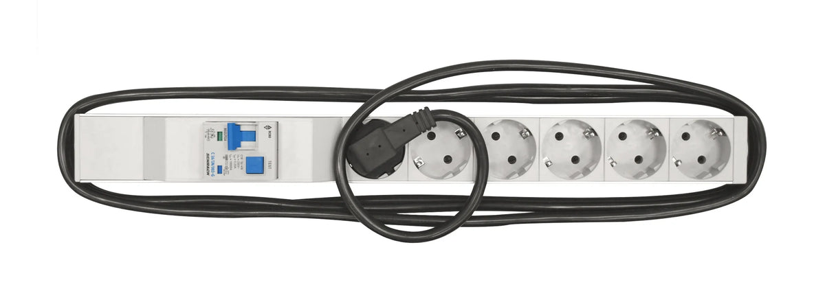 19" Netzleiste 6x Schuko mit LS-FI BO217616, Profil ALU 1HE