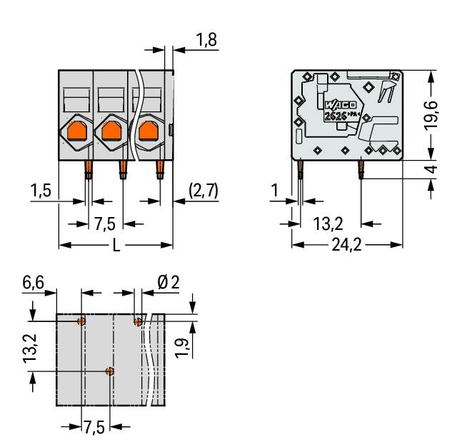 WAGO Printklemme 7f 1re gr RM=7,5 2626-1107/020-000 Federzug/Löt