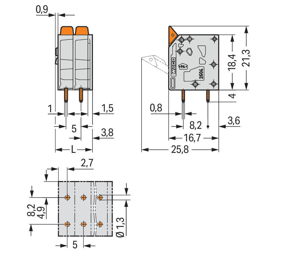 WAGO Printklemme 12f 1re gr RM=5 Serie 2604 2604-3112 Federzug/Löt