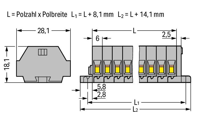 WAGO Klemmleiste 0,08-2,5qmm 24A 5p gr Serie 261 261-105 Thermopl 44,5mm