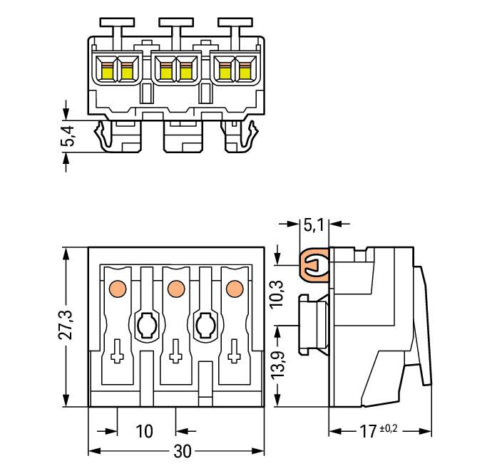 WAGO Klemmleiste 0,5-2,5qmm 24A 3p 30mm Serie 294 294-8113 Thermopl ws Federzug
