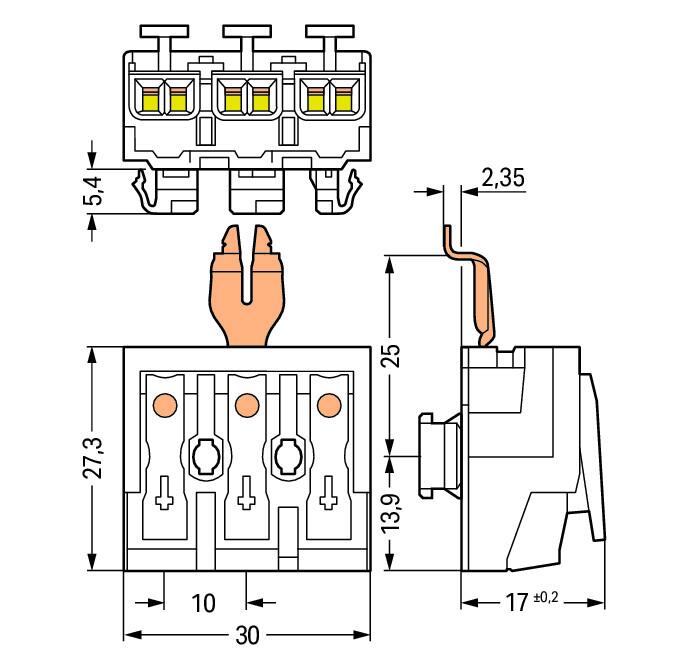 WAGO Klemmleiste 0,5-2,5qmm 24A 3p 30mm Serie 294 294-8313 Thermopl ws Federzug