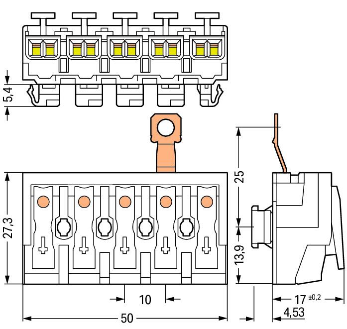WAGO Klemmleiste 0,5-2,5qmm 24A 5p 50mm Serie 294 294-8435 Thermopl ws Federzug