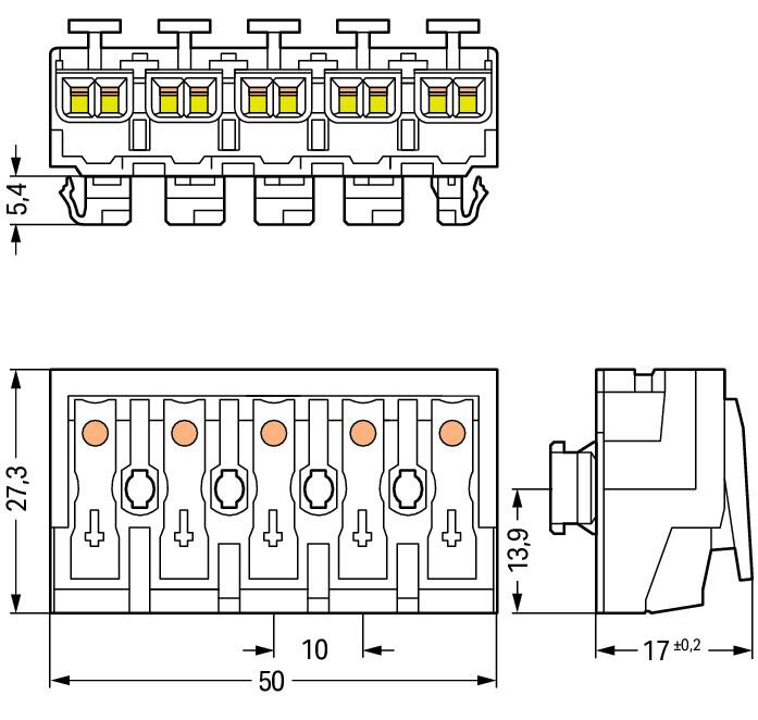 WAGO Klemmleiste 0,5-2,5qmm 24A 5p 50mm Serie 294 294-8035 Thermopl ws Federzug