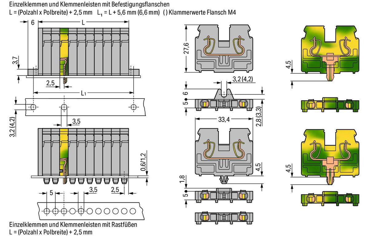WAGO Klemmleiste 0,08-4qmm 24A 8p 54,5mm Serie 869 869-208 Thermopl gr Federzug