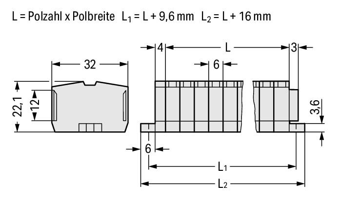 WAGO Klemmleiste 0,08-2,5qmm 24A 10p lgr Serie 264 264-140 Thermopl 76mm