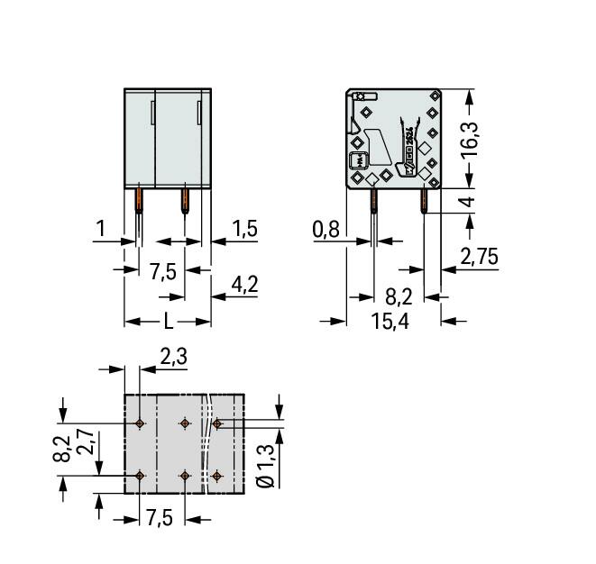 WAGO Printklemme 2f 1re sw RM=7,5 2624-3302/000-004 Federzug/Löt 0,2-6qmm
