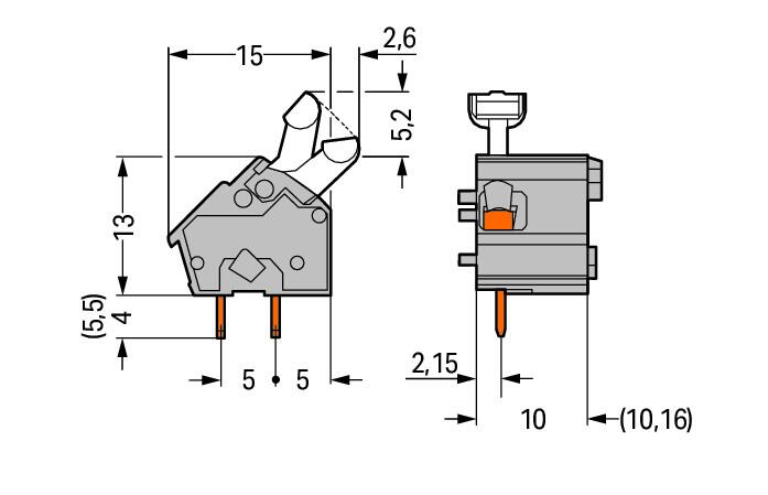 WAGO Printklemme 1f 1re lgr RM=10,16 Serie 256 256-763/332-000/999-950 Federz