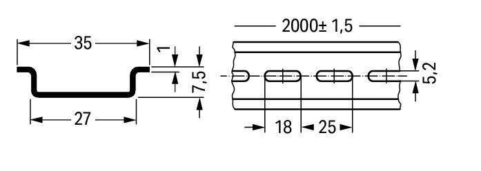 WAGO Tragschiene ST g/vz TS15 L2000mm Serie 210 210-115