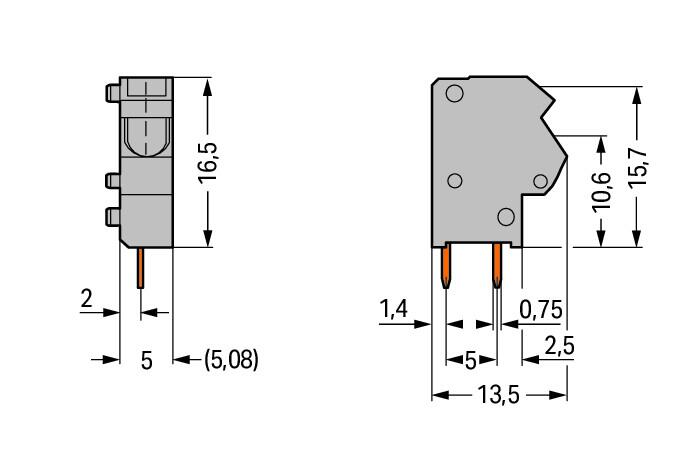 WAGO Printklemme 1f 1re lgr RM=5,08 Serie 254 254-843 Steckklemm/Löt