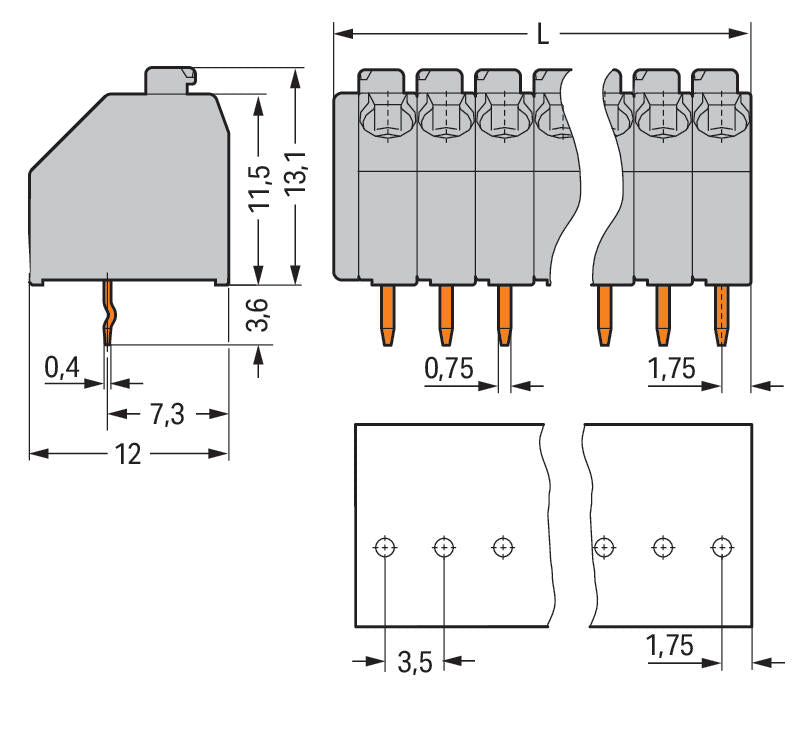 WAGO Printklemme 8f 1re sw RM=3,5 Serie 250 250-108/353-604 Steckklemm/Löt