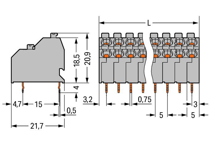 WAGO Printklemme 6f 2re gr RM=5 0,5-1qmm Serie 250 250-706 Steckklemm/Löt