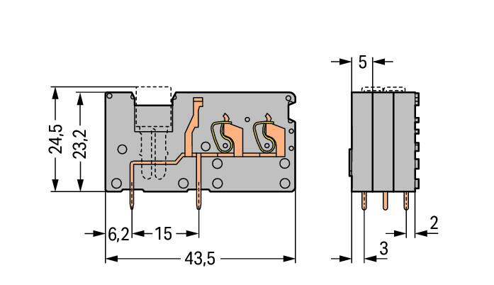 WAGO Printklemme 2f 1re gn/ge RM=5 Serie 742 742-178 Federzug/Löt