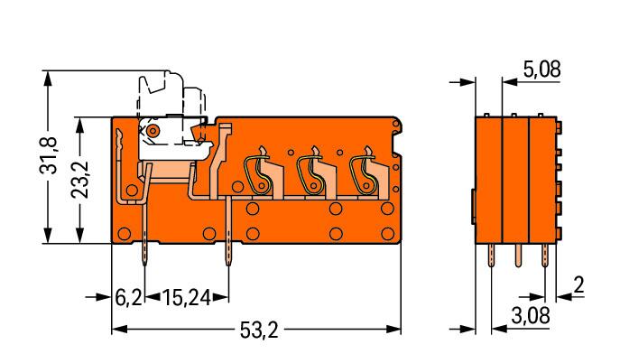WAGO Printklemme 3f 1re or RM=5,08 Serie 742 742-158 Federzug/Löt