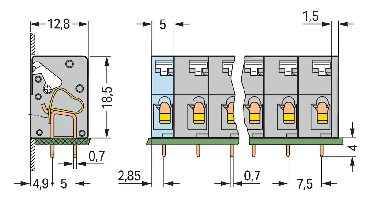 WAGO Printklemme 8f 1re gr RM=7,5 Serie 741 741-308 Federzug/Löt