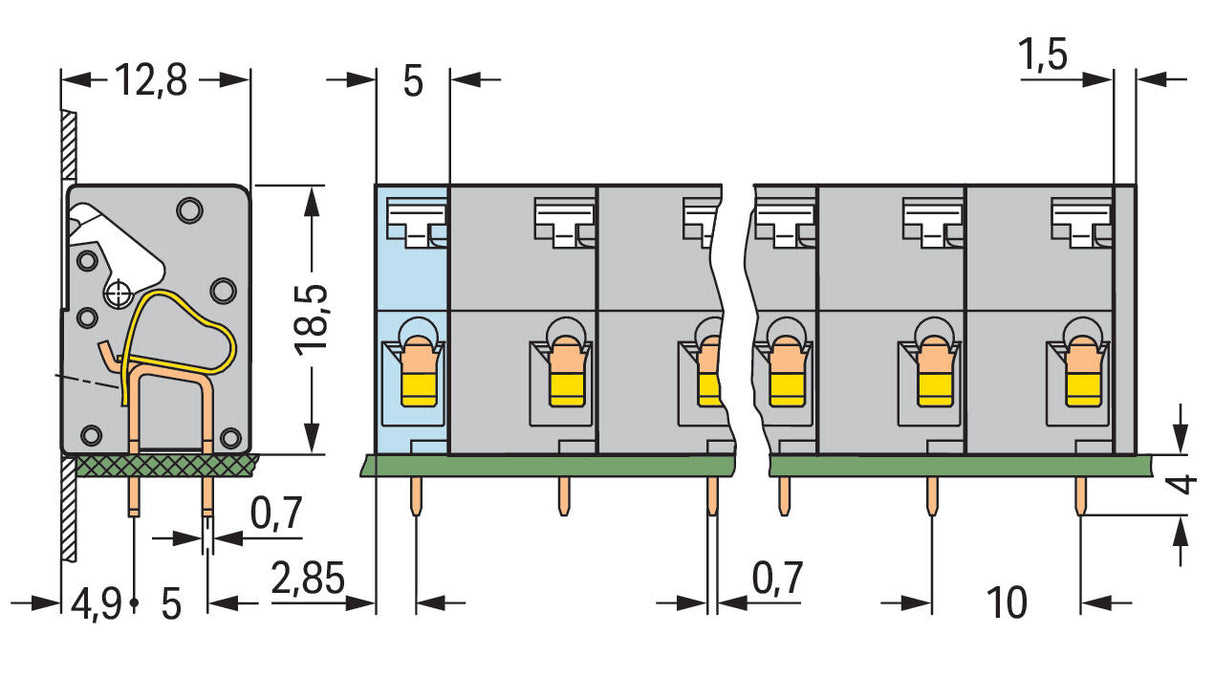 WAGO Printklemme 2f 1re gr RM=10 Serie 741 741-502 Federzug/Löt