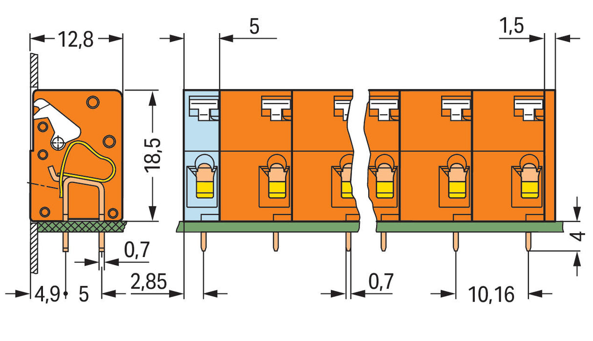 WAGO Printklemme 6f 1re or RM=10,16 Serie 741 741-606 Federzug/Löt
