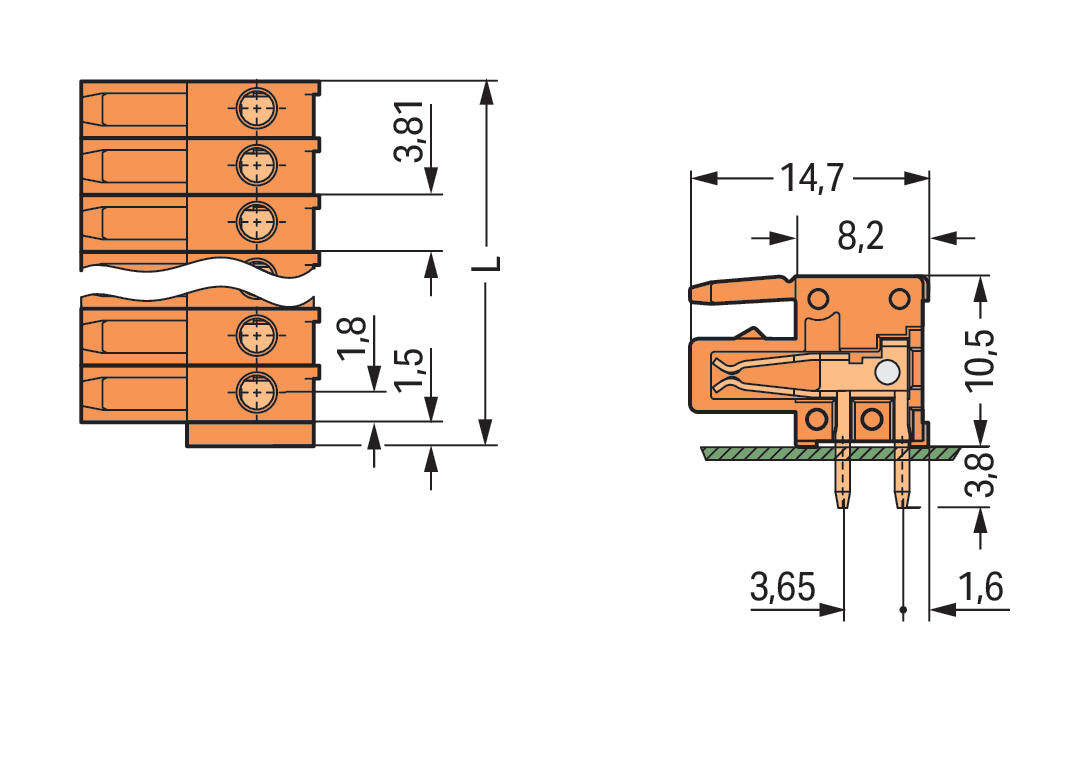 WAGO Platinenstecker Stift 20p or 1re Serie 734 734-580/037-000 3,81mm zinn