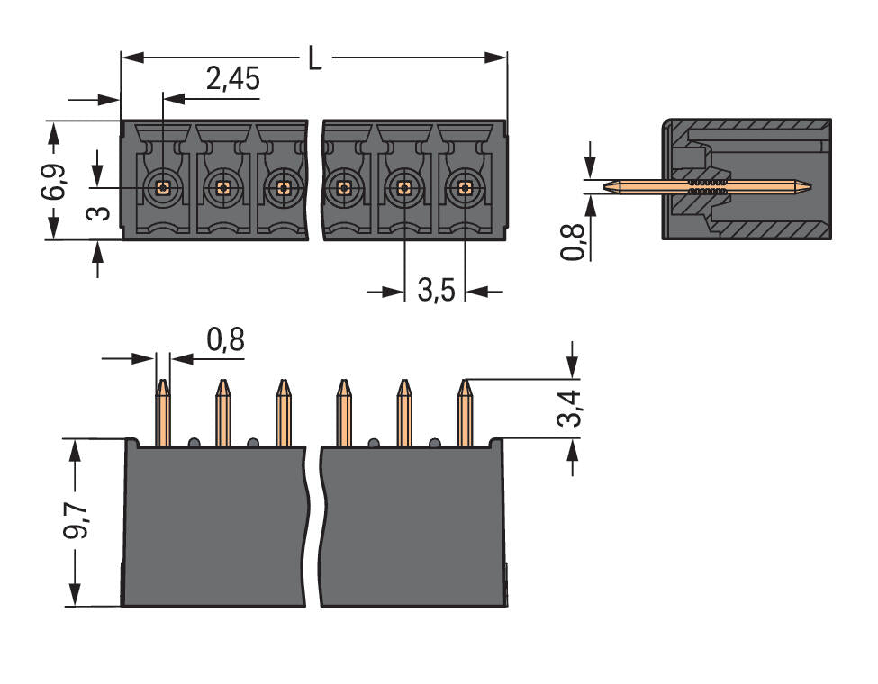 WAGO Platinenstecker Stift 8p sw 1re Löt Serie 714 714-138 3,5mm zinn 1,5mm