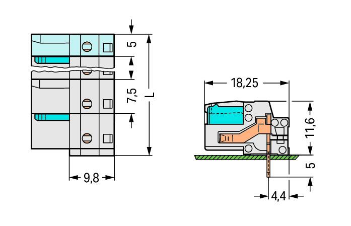 WAGO Platinenstecker Stift 2p lgr 1re Serie 722 722-832/047-000 7,5mm zinn
