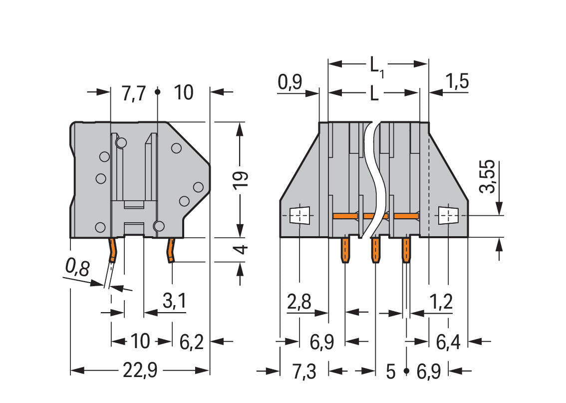WAGO Printklemme 10f 1re gr RM=5 Serie 745 745-110 Federzug/Löt