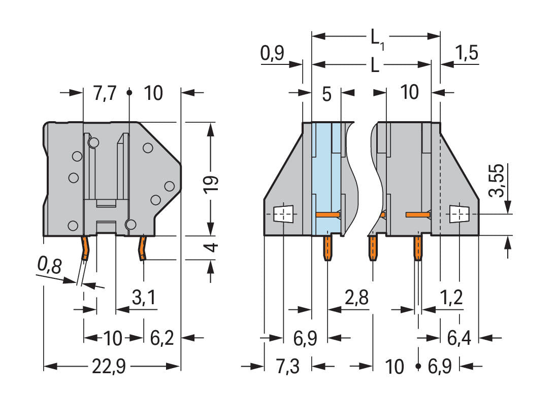 WAGO Printklemme 2f 1re gr RM=10 Serie 745 745-202/005-000 Federzug/Löt