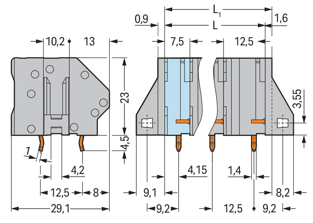 WAGO Printklemme 10f 1re gr RM=12,5 Serie 745 745-1410 Federzug/Löt