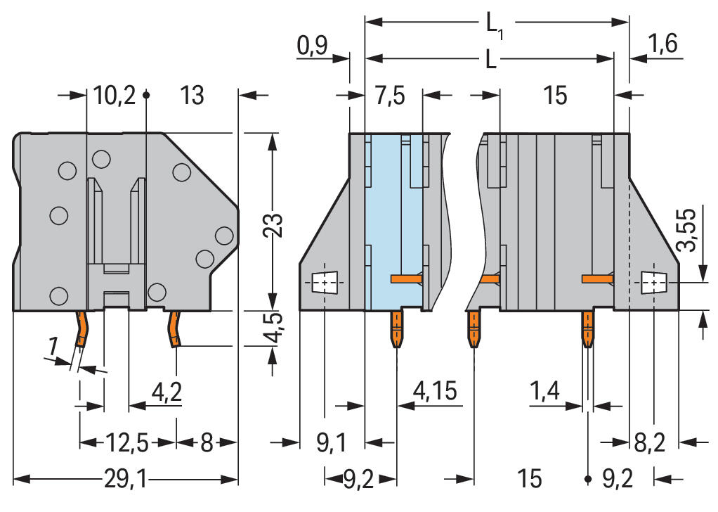WAGO Printklemme 9f 1re gr RM=15 Serie 745 745-1459 Federzug/Löt