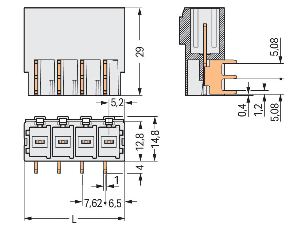 WAGO Platinenstecker Stift 8p lgr 1re Serie 831 831-3628 7,62mm zinn Löt