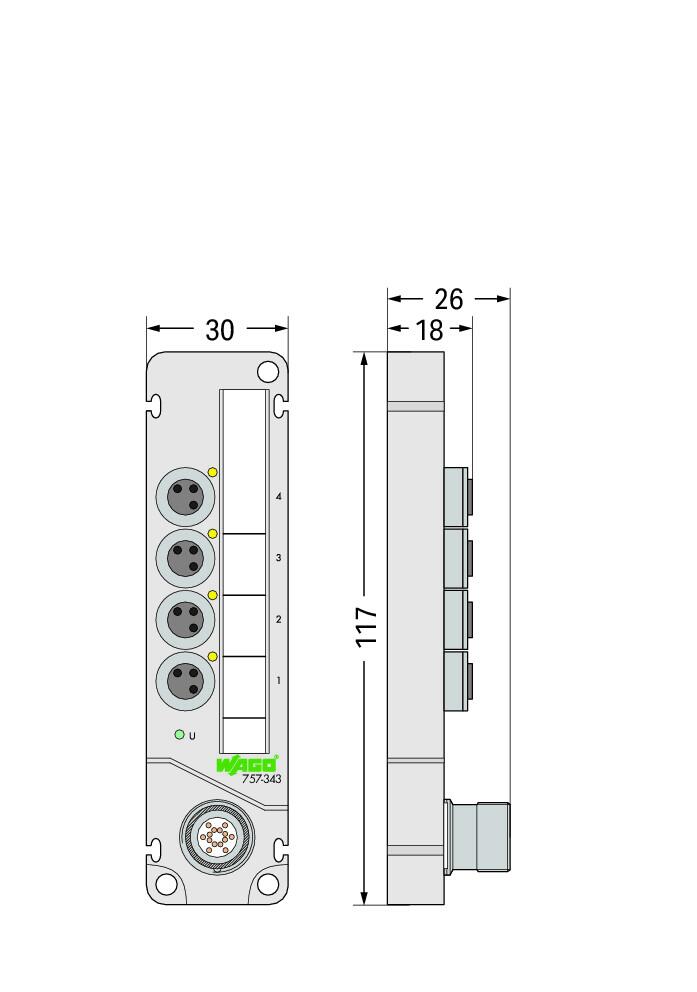 WAGO Verteiler Sensor/Aktor 10Steckpl 3p Serie 757 757-343 32V M8
