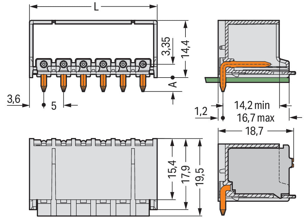 WAGO Platinenstecker Stift 10p lgr 1re Serie 2092 2092-1430 5mm zinn Löt