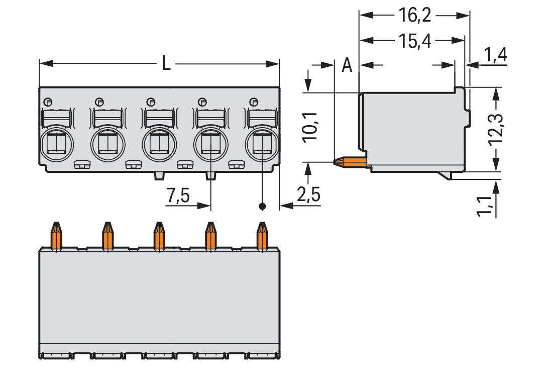 WAGO Platinenstecker Stift 3p lgr 1re Serie 2092 2092-3153 7,5mm zinn Löt