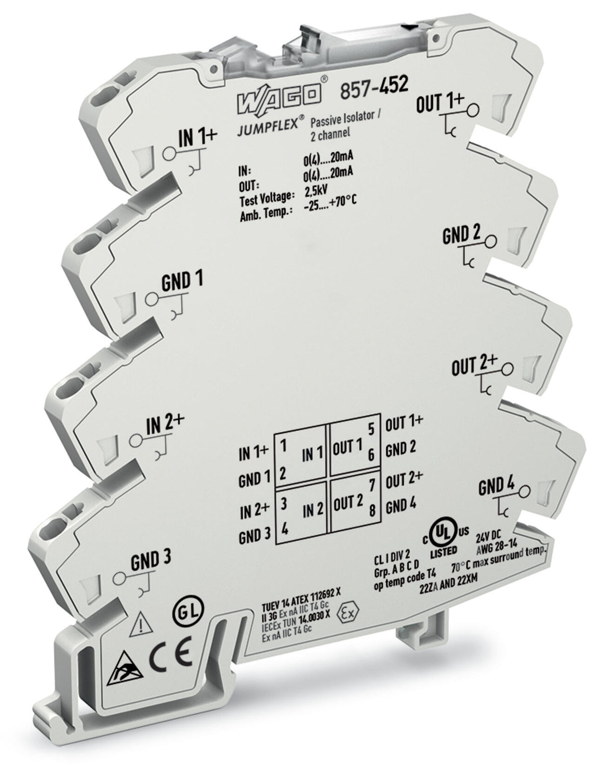 WAGO Trennverstärker 2Kan Galv.Trenn NT Serie 857 857-452 Federzug 600Ohm